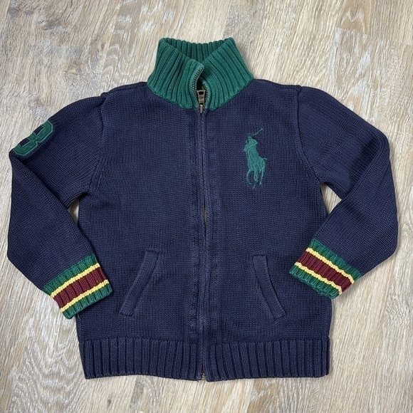 Polo Ralph Lauren sweater pony kids size 5 full zip navy blue - Picture 1 of 13
